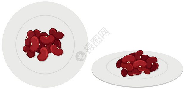 盘子里的红豆蔬菜红色豆子圆形绘画食物小路剪裁种子插图插画