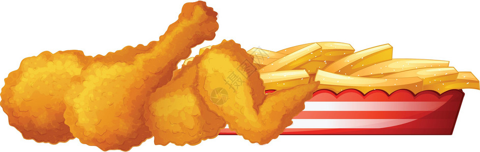 鸡翅薯条炸鸡配法式炸薯条插画