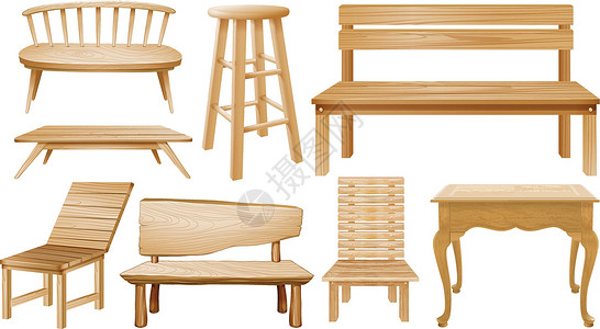 高脚椅图片不同设计的木椅插画