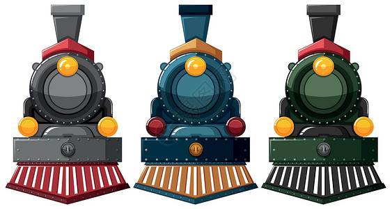 三种颜色的蒸汽机设计插画