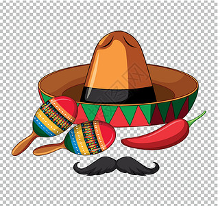 胡子素材透明透明背景上的墨西哥元素插画