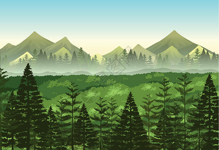 绿色会议背景场景松树林插画