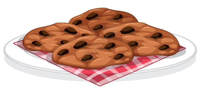 盘子里的饼干盘子里有巧克力薯片的曲奇饼干插画