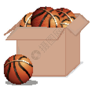 白色背景上装满篮球的盒子活动绘画圆形夹子球形闲暇插图圆圈行动艺术背景图片