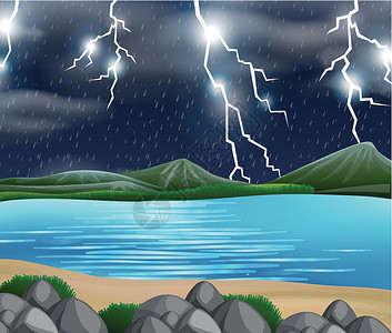 伊雷木湖风暴自然场景插画