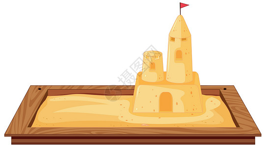 沙雕城堡白色背景上的孤立沙坑插画