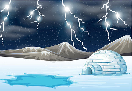 冰风暴冬天的雨夜插画