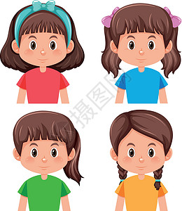头发夹子素材黑发女孩特征集女性夹子绘画艺术辫子插图女士卡通片发型头发插画