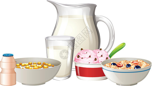 燕麦水果粥设置在白色背景上的早餐插画