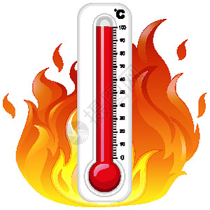 白色背景上着火的温度计背景图片