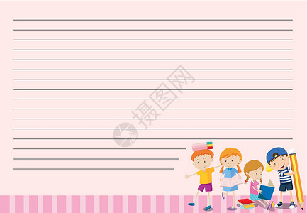 空白便条模板上的儿童卡片标签文档横幅女孩孩子们框架插图男生笔记背景图片