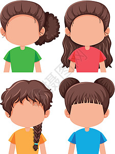 头发夹子素材黑发女性特征集女孩头发卡通片表情插图艺术绘画微笑发型夹子插画