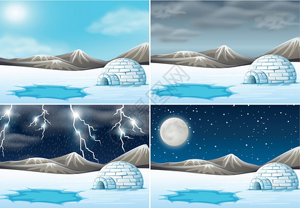 冰风暴套冬天风景不同的天气插画
