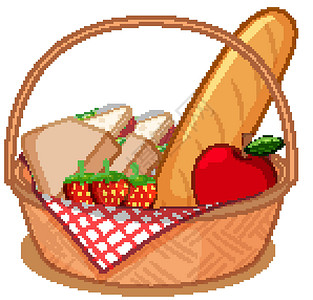 草莓三明治篮子里有许多野餐用的食物 在白色背景上被隔离插画
