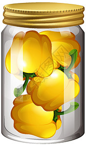 有机泡菜玻璃杯中的辣椒插图食物产品贮存装罐黄色玻璃绘画艺术卡通片插画