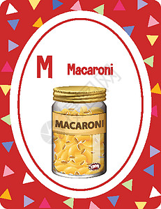 麦卢卡蜂蜜带字母 M 的马卡龙字母抽认卡意义孩子们乐趣活动字体艺术游戏学习娱乐学校设计图片