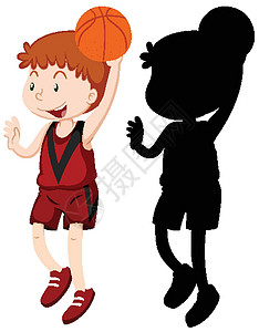 打篮球的男孩在颜色和 silhouett设计图片