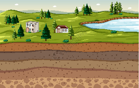 泥土层带土层的自然场景景观世界卡通片行星土地插图教育风景草地指示牌地球设计图片