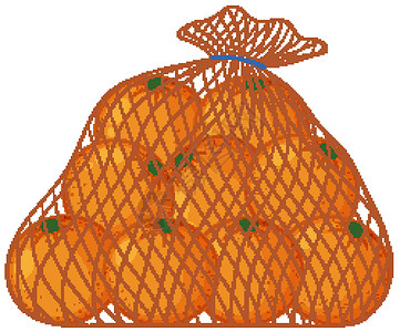 在白色背景上孤立的网袋卡通风格的橙子食物高清图片素材