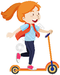 女孩在玩滑板车一个骑着滑板车的女孩 心情愉快 卡通风格孤立圆形行动骑士娱乐青年女士情绪乐趣孩子童年设计图片