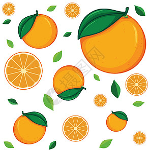 无缝背景设计与鲜橙橙子插图环境包装农作物橘子绘画空白水果卡通片背景图片