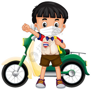戴面具和摩托车的泰国男孩背景图片