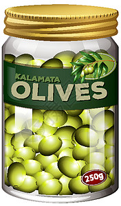 有机泡菜橄榄保存在玻璃 ja卡通片插图产品防腐剂艺术标签绘画装罐绿色浆果插画