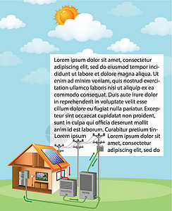 天能电池素材显示太阳能电池如何在家中工作的图表学习技术卡通片插图温室阳光工程风景太阳措辞设计图片