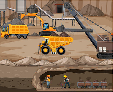 煤矿开采景观与地下场景运输车辆石头艺术风景起重机煤炭引擎卵石卡车背景图片