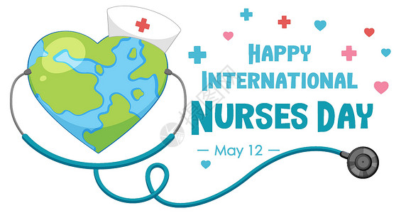 快乐的国际护士节字体与地球在心形背景图片