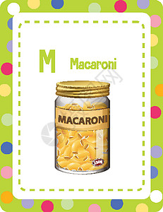 麦卢卡蜂蜜带字母 M 的马卡龙字母抽认卡孩子插图卡通片享受娱乐活动游戏字体艺术品海报设计图片