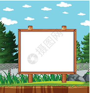 自然公园场景中的空横幅板风景插图边界海报广告牌森林木板横幅松树环境背景图片
