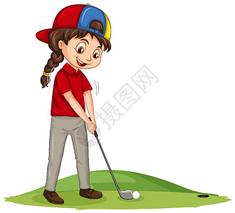 学打高尔夫球打高尔夫的年轻高尔夫球手卡通人物玩家闲暇学校艺术孩子圆圈运动娱乐学习场景设计图片