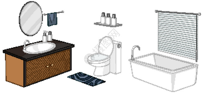 家浴室孤立在白色背景上的浴室家具插图等距浴缸住宅洗手间房子绘画卡通片展示梳妆台设计图片