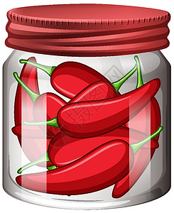 泡菜坛子玻璃杯里的辣椒玻璃贮存胡椒防腐剂插图艺术食物装罐产品绘画插画