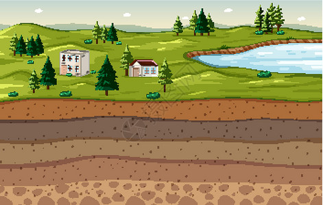 泥土层带土层的自然场景景观教育行星卡通片环境指示牌框架草地绘画土地风景设计图片