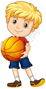 被抓住小男孩拿着篮球的逗人喜爱的小男孩卡通人物圆圈男性学生活动卡通片插图运动圆形青年情感设计图片