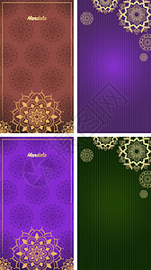 具有曼陀罗设计的背景模板卡通片冥想传统墙纸紫色动机圆圈宗教植物卡片背景图片