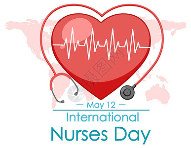 带有听诊器符号的快乐国际护士节字体背景图片