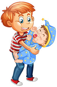 婴儿抱被抱着婴儿的男孩被白色背景隔离插画
