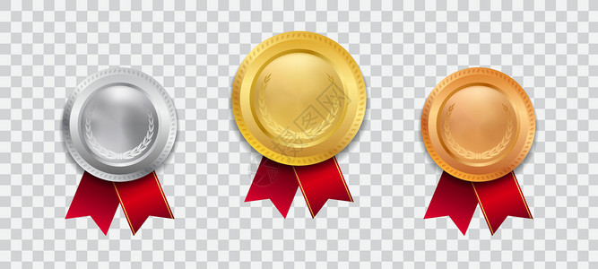 荣誉徽章逼真的 3d 冠军金牌与红丝带矢量它制作图案勋章青铜庆典标签竞赛胜利比赛证书领导者成就插画