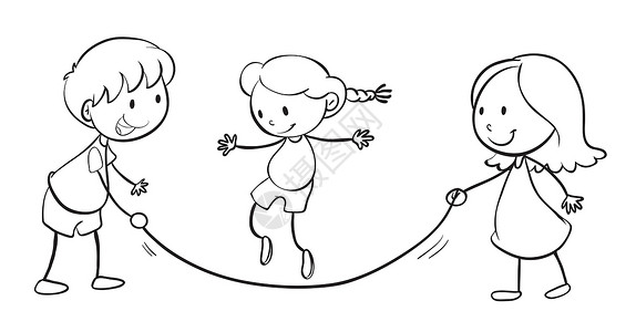 玩跳绳孩子玩儿童游戏女性团体家庭女士绳索艺术数字工作孩子们男人插画