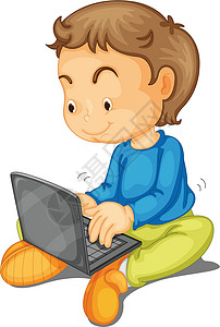 触控板一个带笔记本电脑的男孩孩子们眼镜头发家庭作业监视器享受技术草图男生男性设计图片