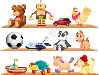 足球机器人各种玩具玩具熊货架车辆帽子熊猫乌龟机器人团体运动飞机插画