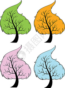 衬托四季树绘画卡通片树干树木收藏叶子草图分支机构树叶分支设计图片