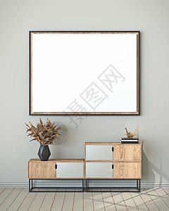 品牌海报用木架和折纸起重机 3 模拟空白画框背景