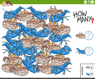 蟹和糯米饭儿童教育任务     计算漫画动物数量设计图片