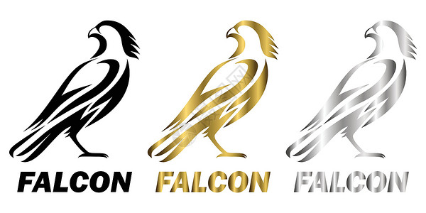 鹰logo三色黑金银线艺术矢量插图在猎鹰的白色背景上 适合制作logo插画