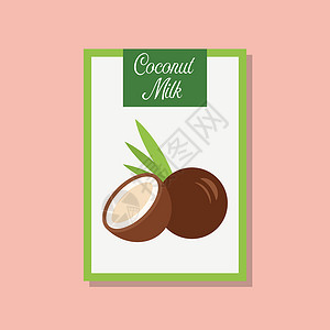 夏威夷坚果平面样式中的椰奶图标热带水果牛奶食物盒子坚果健康可可叶子棕榈设计图片