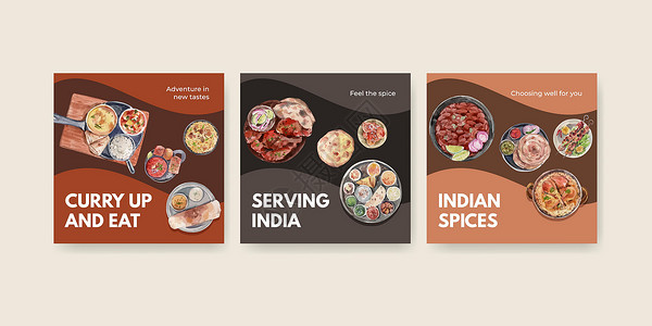 印度食品概念设计广告模板 用于促销水彩色插图的印度食品设计香料午餐蔬菜早餐美食食物国家餐厅咖啡店烹饪背景图片